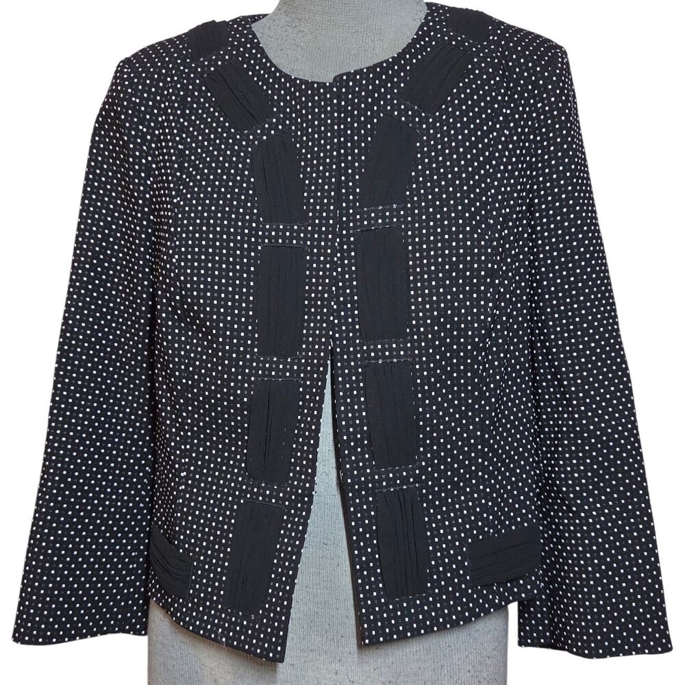 Cabi Black and White Polka Dot Open Front Blazer Jacket Size 8